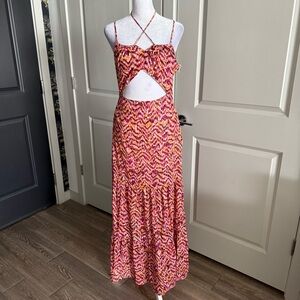 Bar III Multicolored Maxi Sundress with Cut-out and Smocked Back Size M